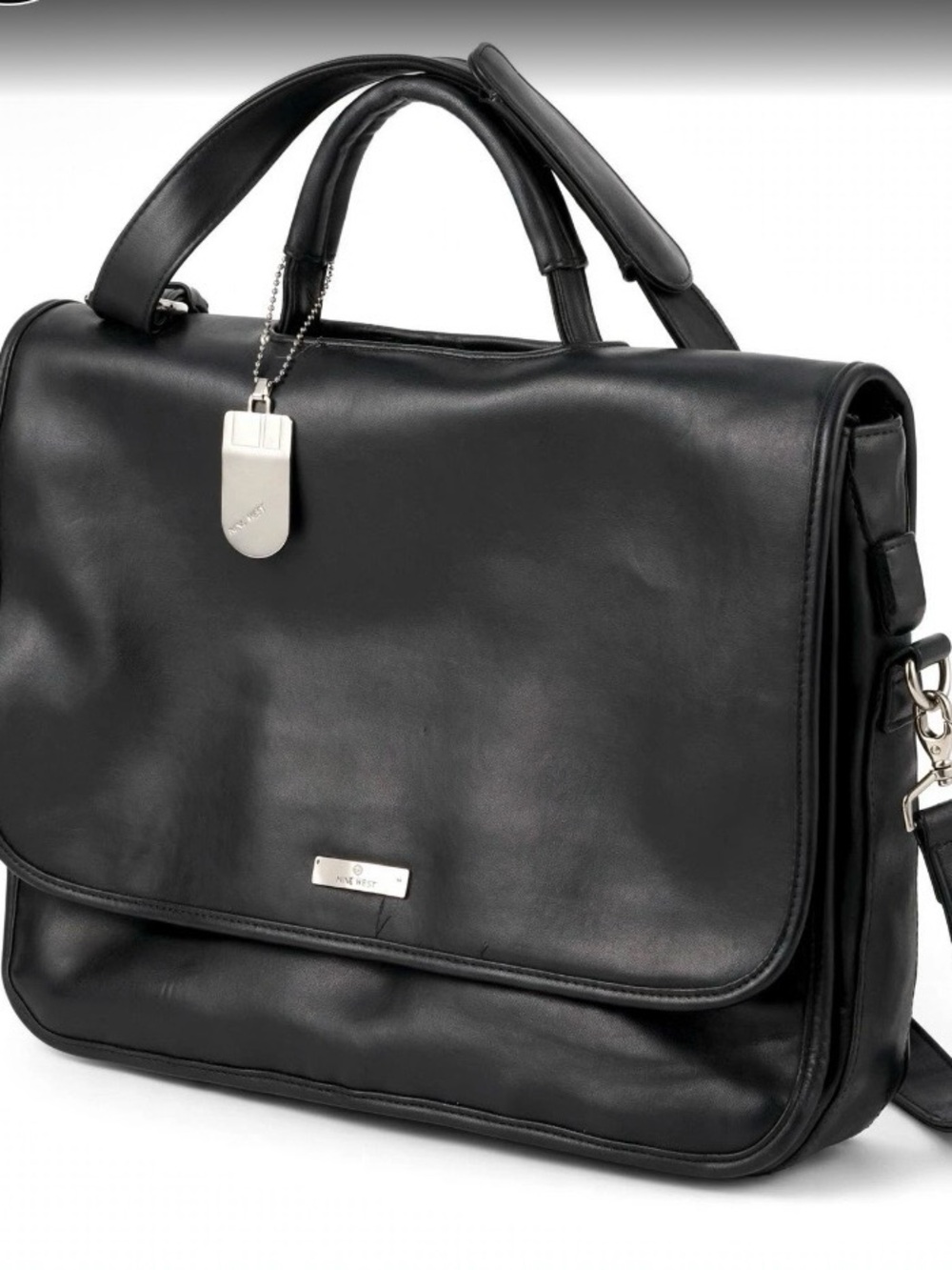 Nine West Black Faux Leather Messenger Bag - Professional Briefcase